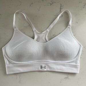 Under Armour Activewear Racer Back Poly Blend Padded Sports Bra White Sz S